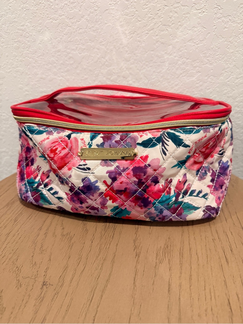 Betsey Johnson Floral Quilted Cosmetic Bag in‎ Red, Pink, Purple, Teal